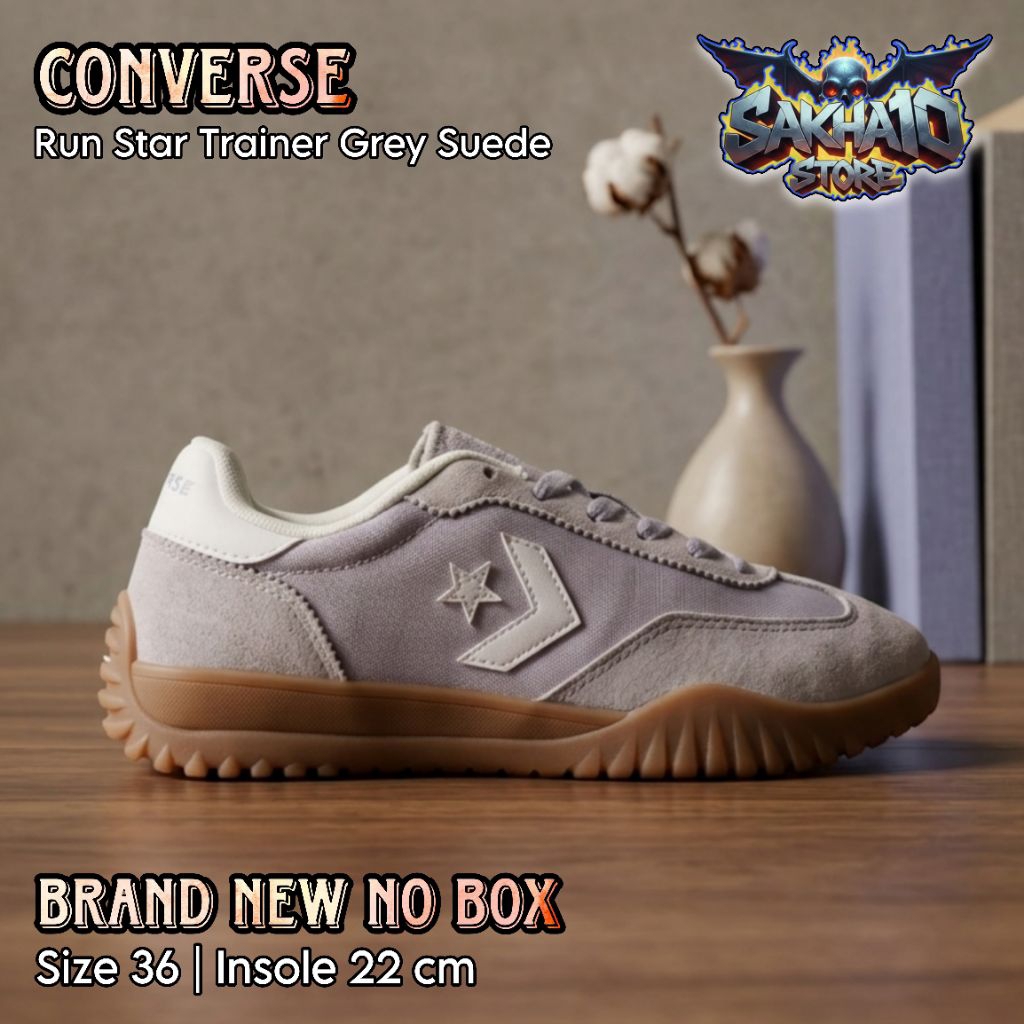 SEPATU SNEAKERS DEWASA/ANAK COWO/CEWE CASUAL UNISEX CONVERSE RUN STAR TRAINER GREY SUEDE