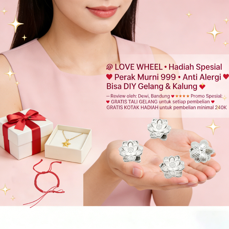 [READY] Bunga Teratai Perak Murni 999 Ukuran Kecil 9x5mm & Besar 11x6mm Pembawa Rezeki Hoki Keberunt