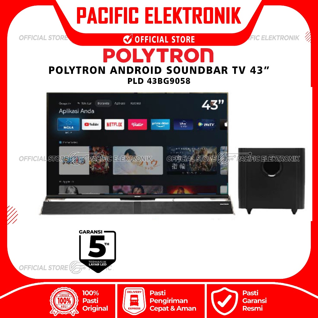 TV LED Polytron Android GoogleTV Soundbar 43inch PLD 43BG9058
