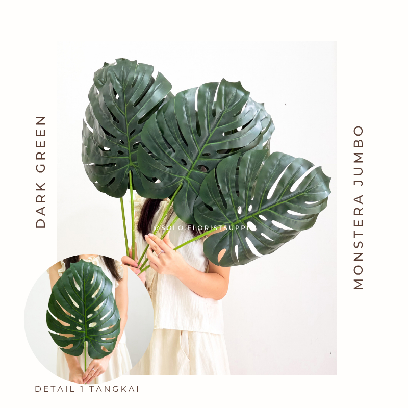 86cm & 60cm BIG MONSTERA OMBRE LATEX DAUN TROPICAL JUMBO Artificial Daun Hias Palsu Ekor Naga Plasti
