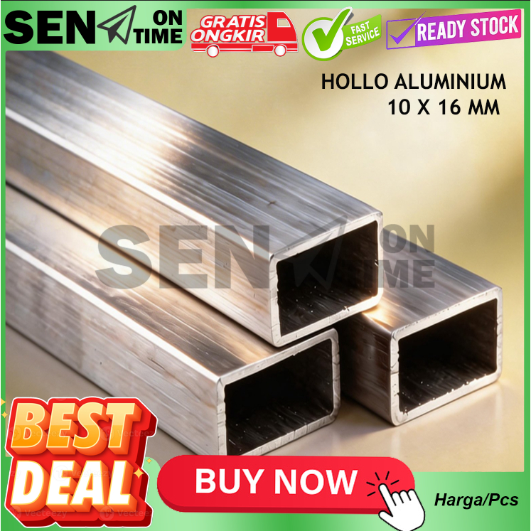 Pipa Aluminium Hollow Persegi Kotak 10mm X 16mm Silver Holow Besi Alumunium Almunium Alminium Silper