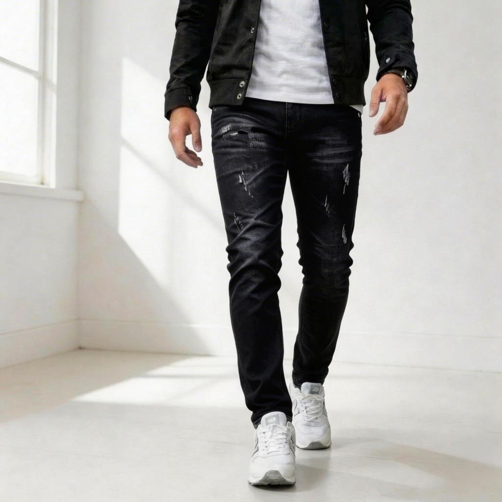 Celana Jeans Panjang Pria Slimfit Selvedge Polos Bahan Melar Denim Jeans Premium Kasual BlackJazz