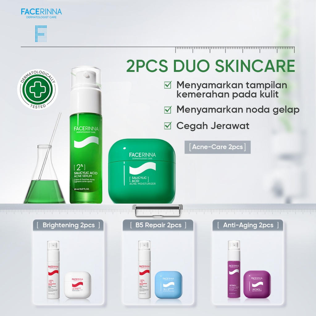 FACERINNA 2pcs Skincare Duo | Moisturizer + Serum | B5 Repair Salicylic Acid Acne Control Niacinamid