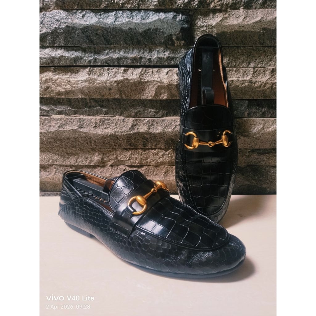 sepatu slip on gucong collab ny kulit croco size 38 insole 24,5 (second)