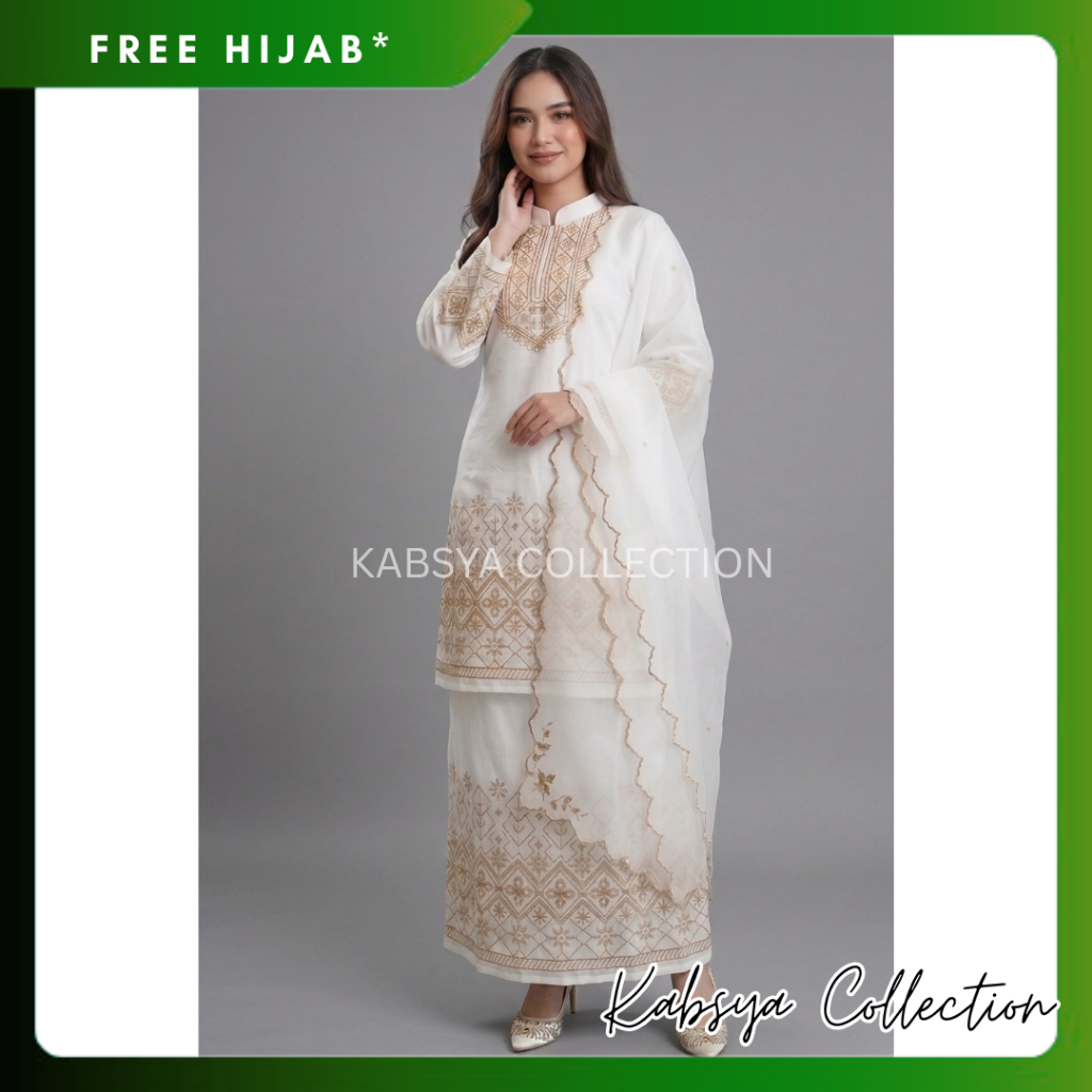 ONE SET KEBAYA KURUNG MELAYU ORGANZA KATRINA Dan Selendang Bordir / Baju Kurung Organza / Setelan Ba