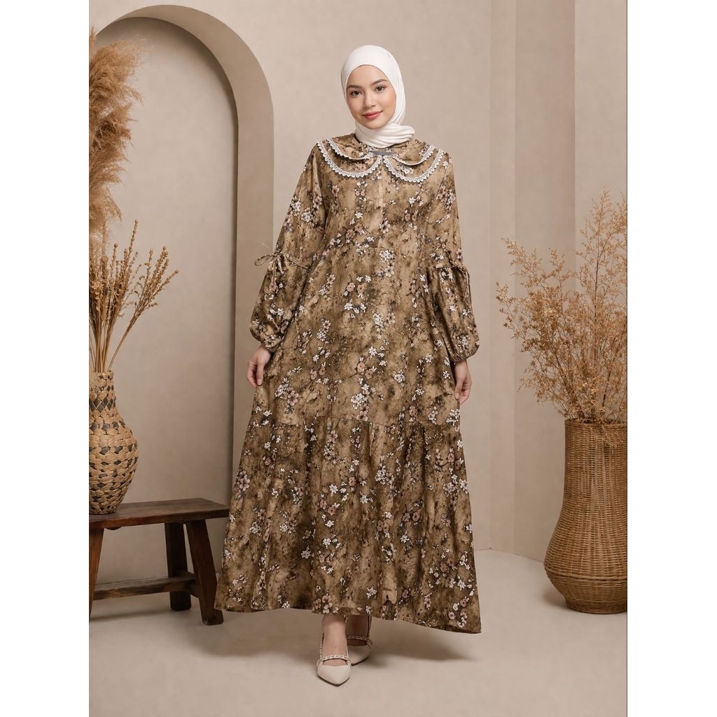 Tiara Midi dress rayon premium  lengan karet busui resleting //Midi wanita muslim kekinian//Midi dre