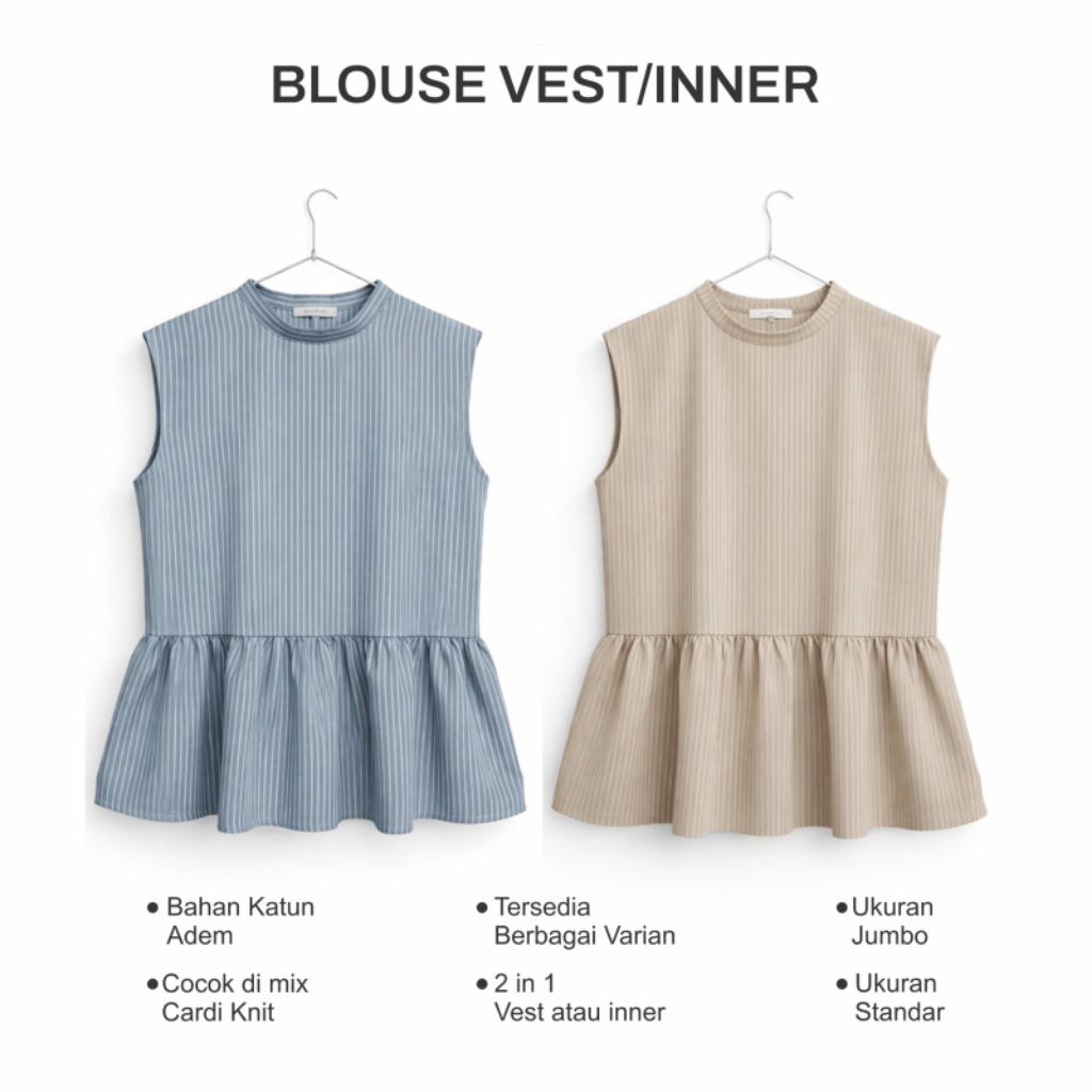 Amora vest Inner Peplum-Top Inner Cardigan Stipe Rompi Top atasan korea Style korea