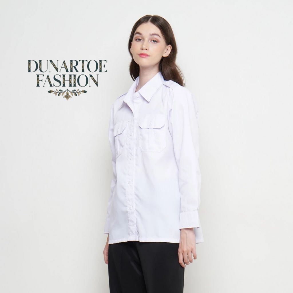 BAJU DINAS PDH SERAGAM PUTIH KERJA WANITA LENGAN PANJANG/ ASN WANITA PUTIH LENGAN PANJANG