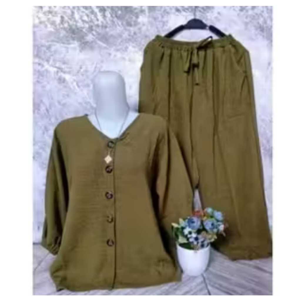 Setelan Andin Kancing Jumbo XL.XXL.XXXL LD.110.120 130CM Set Andin kancing Baju Celana full Karet Po