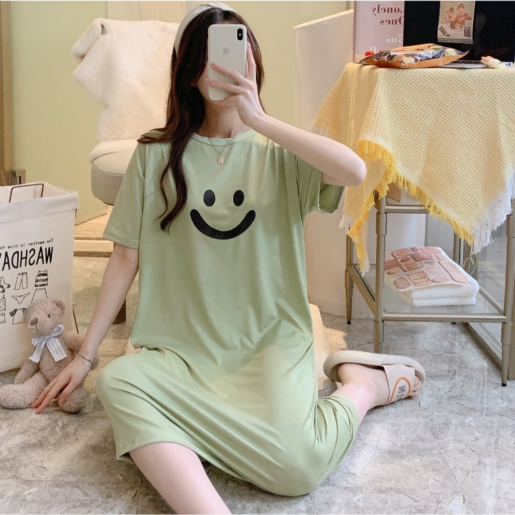 [Hallyu] Piyama Daster Lengan Pendek Wanita Kekinian | Baju Tidur Daster Import Panjang Lengan Pende