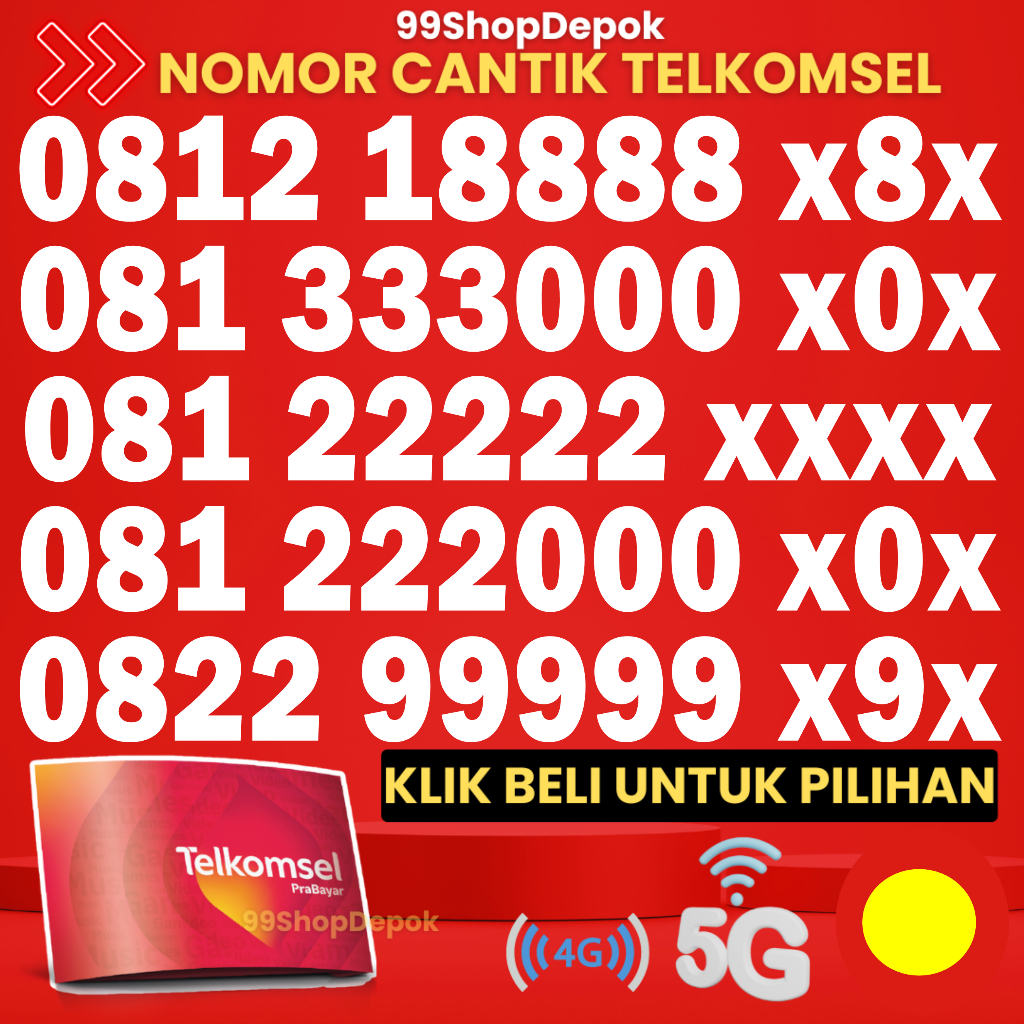Kartu Perdana Nomor Cantik Telkomsel Simpati KODE 100.2 - Nomer Cantik Telkomsel 8888 - No Cantik Si