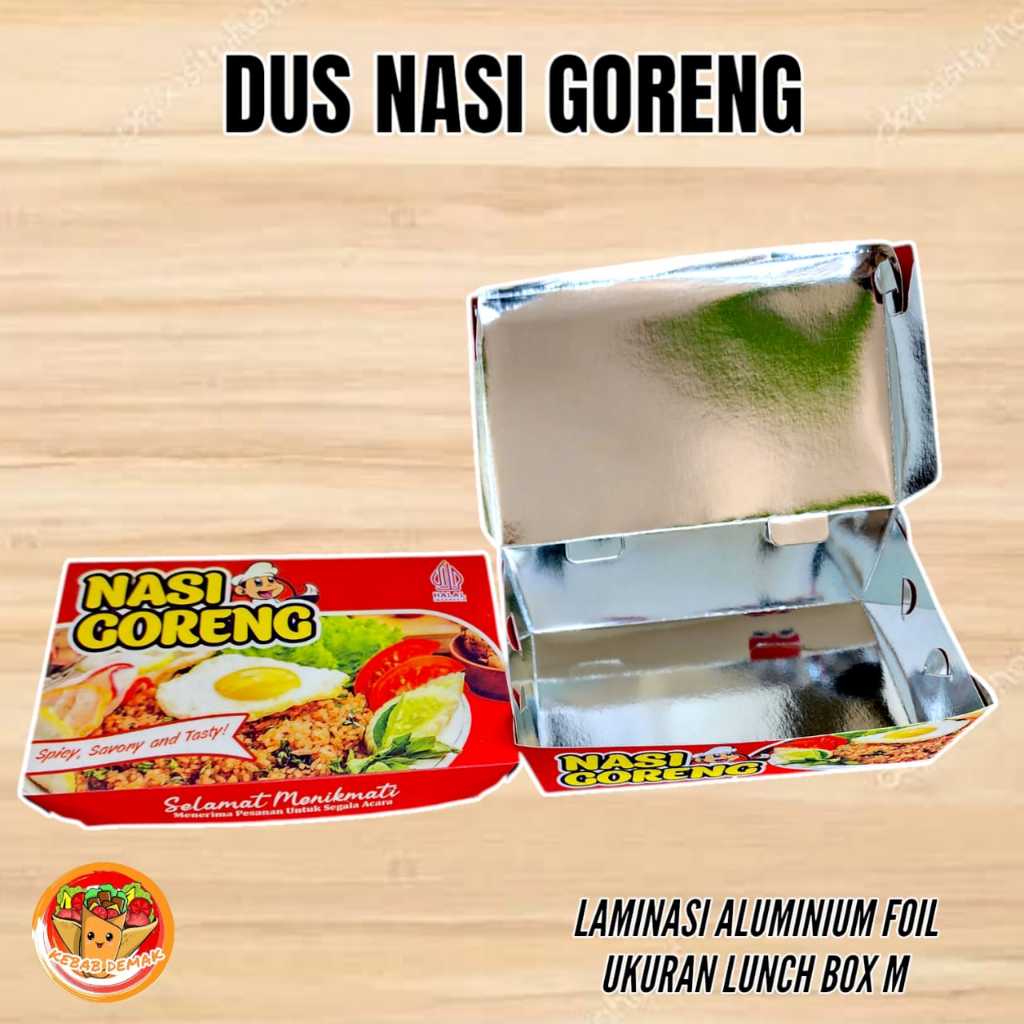 COD 50 & 100 Pcs Dus Lunch Box M Nasi Goreng Laminasi Aluminium Foil - Tahan Minyak dan Tahan Panas