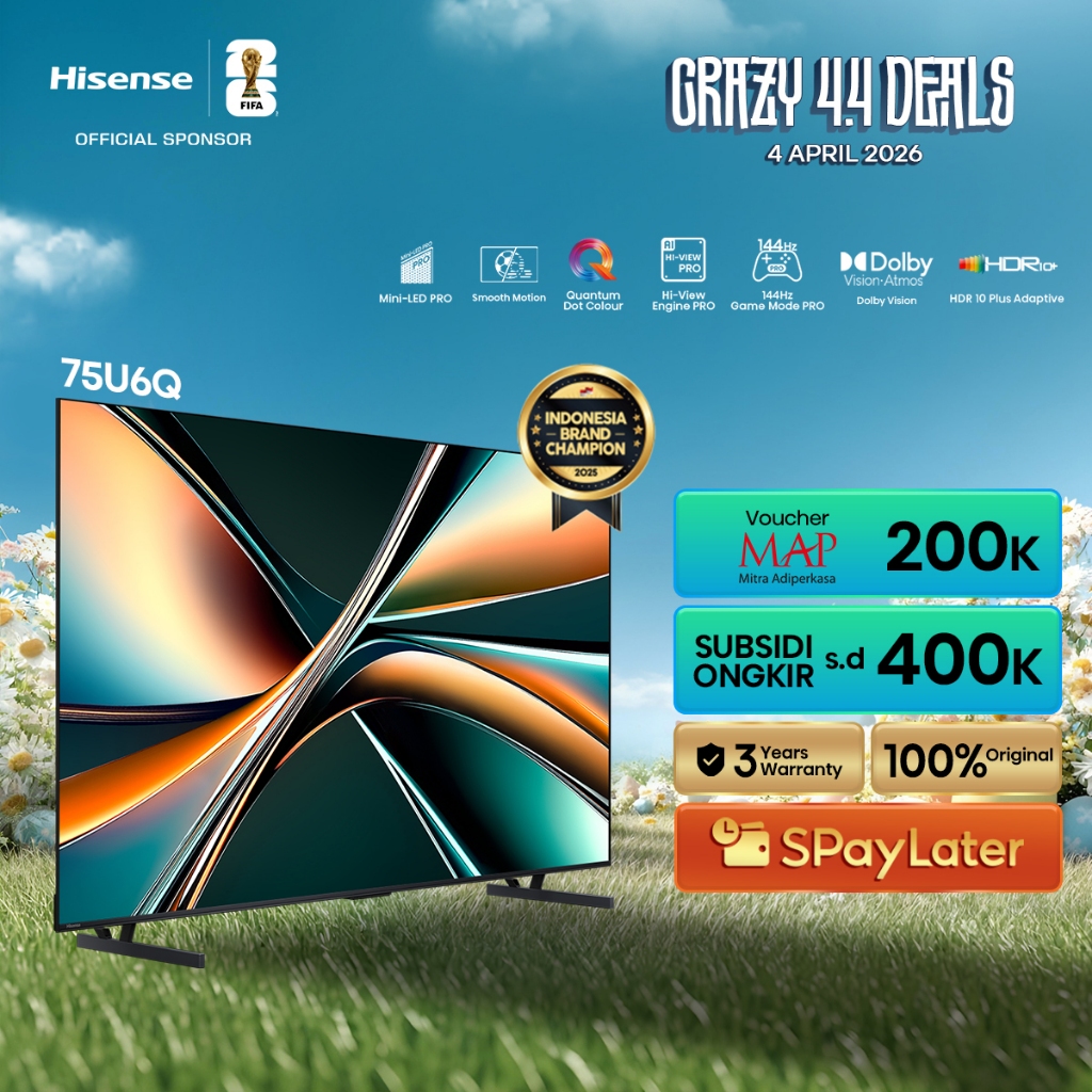 Hisense TV 75U6Q Vidaa Smart TV ULED MiniLED 75 inch Dolby Vision & Atmos 144Hz VRR Game Mode Pro Be