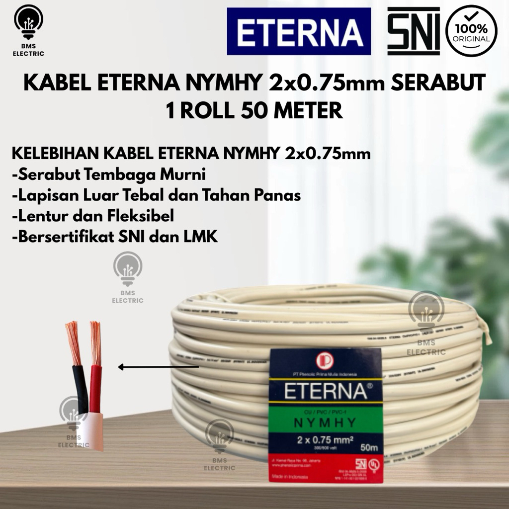 Kabel Eterna NYMHY 2x0,75 50meter Serabut/Kabel Eterna Serabut Tembaga/Kabel Eterna Original