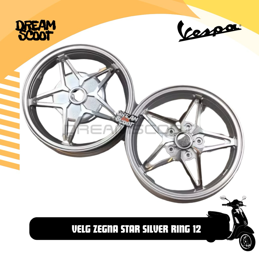 Velg Zegna Bintang Silver R12 Vespa Sprint Vespa Peimavera Vespa S Vespa LX Vespa Matic Velg Bintang