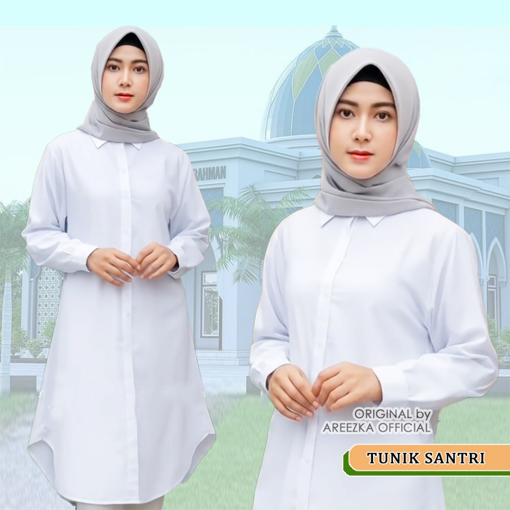 Tunik Putih Polos Bahan Katun Toyobo Atasan Wanita Putih Bersih Ukuran XL Ld 110