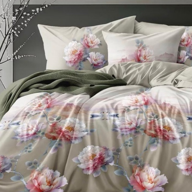 BIOSIBEDDING Sprei Katun Jepang Original Motif Bunga Garis Minimalis Custom Size Rumbai Rempel Shabb