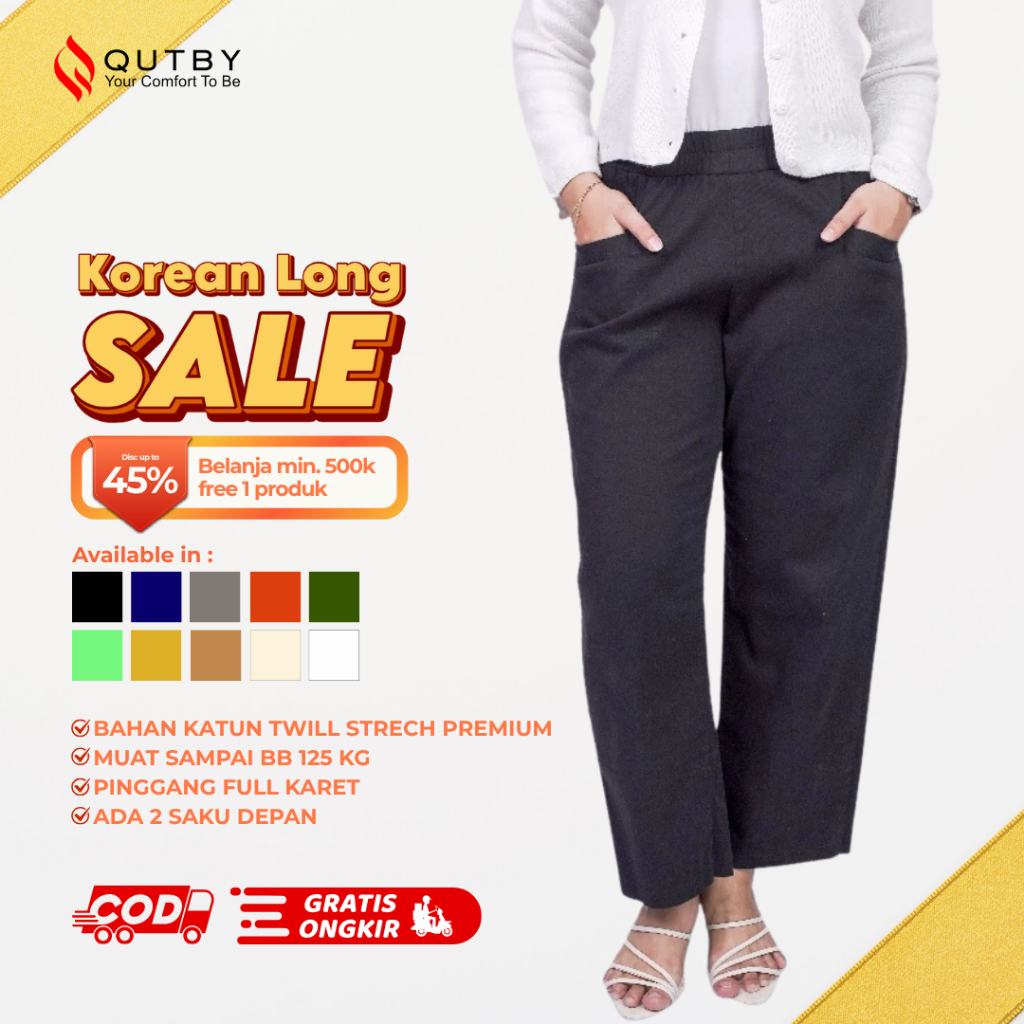 QUTBY - Korean Long Pants Jumbo | Celana Kulot Panjang | Bawahan Wanita Korean Style Big Size Bahan 