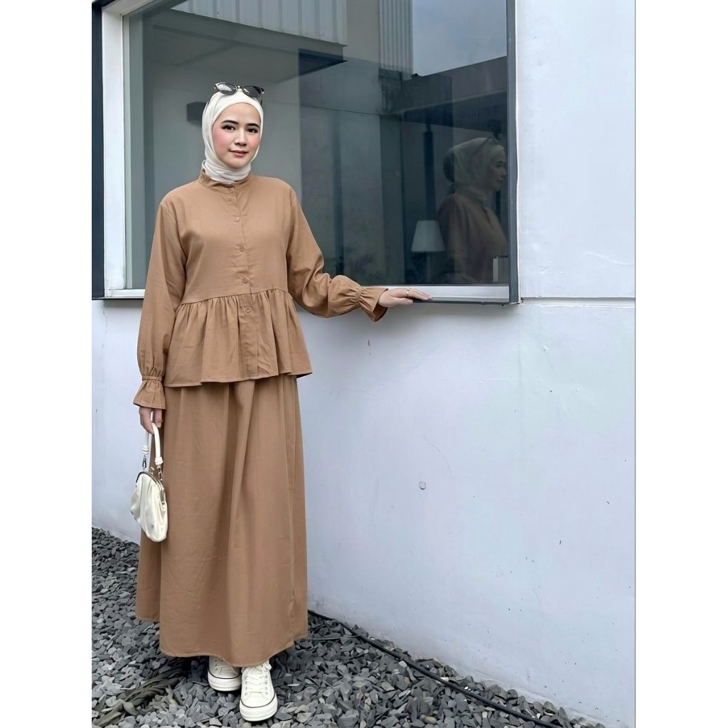 ZHAZHA-Jiwoon One Set | Setelan Wanita Blouse dan Rok | One Set Rok | One Set Wanita