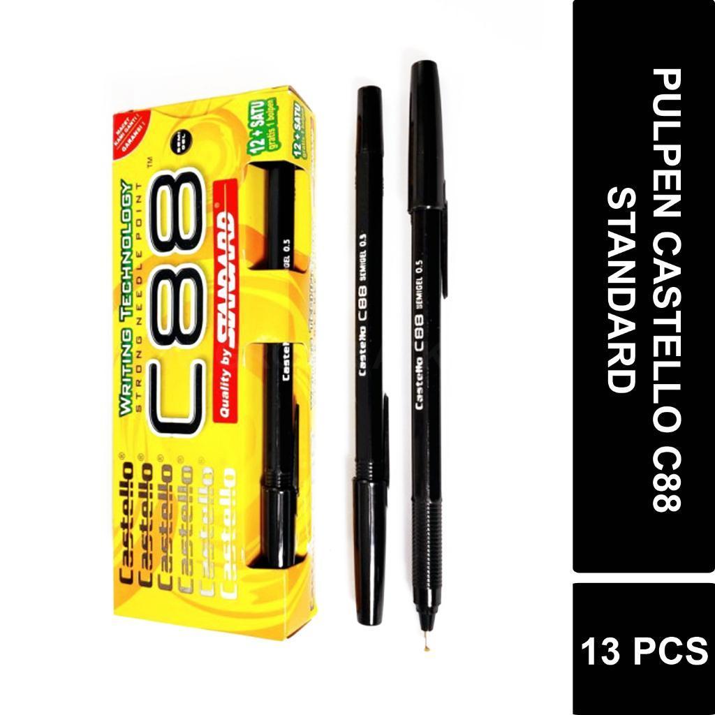 (1 PACK/12 PCS+1PCS) PULPEN STANDAR CASTELLO C88 TINTA HITAM/PULPEN MURAH