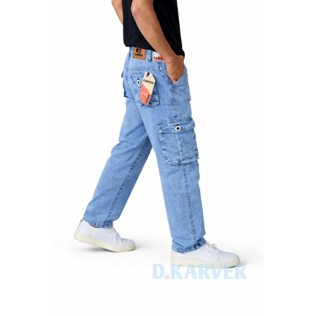D.KARVER - Celana Jeans Panjang Snow Cargo Pria Standar Regular Loose Fit Pria populer Size 27-39