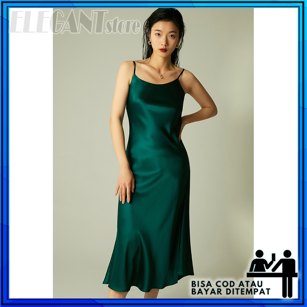 Long Dress dres pakaian wanita casual dress satin Seten murah import korea