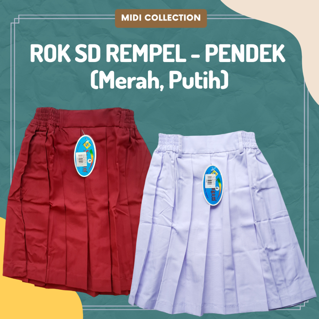 Rok SD Merah atau Putih Pendek Rempel Keliling - Bahan Famatex Premium