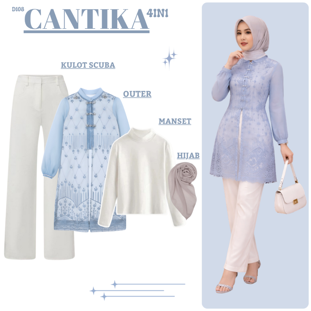 Outfit Kondangan Remaja Terbaru ( Celana, Tunik, Manset, Hijab ) One Set Brokat Kekinian - D108