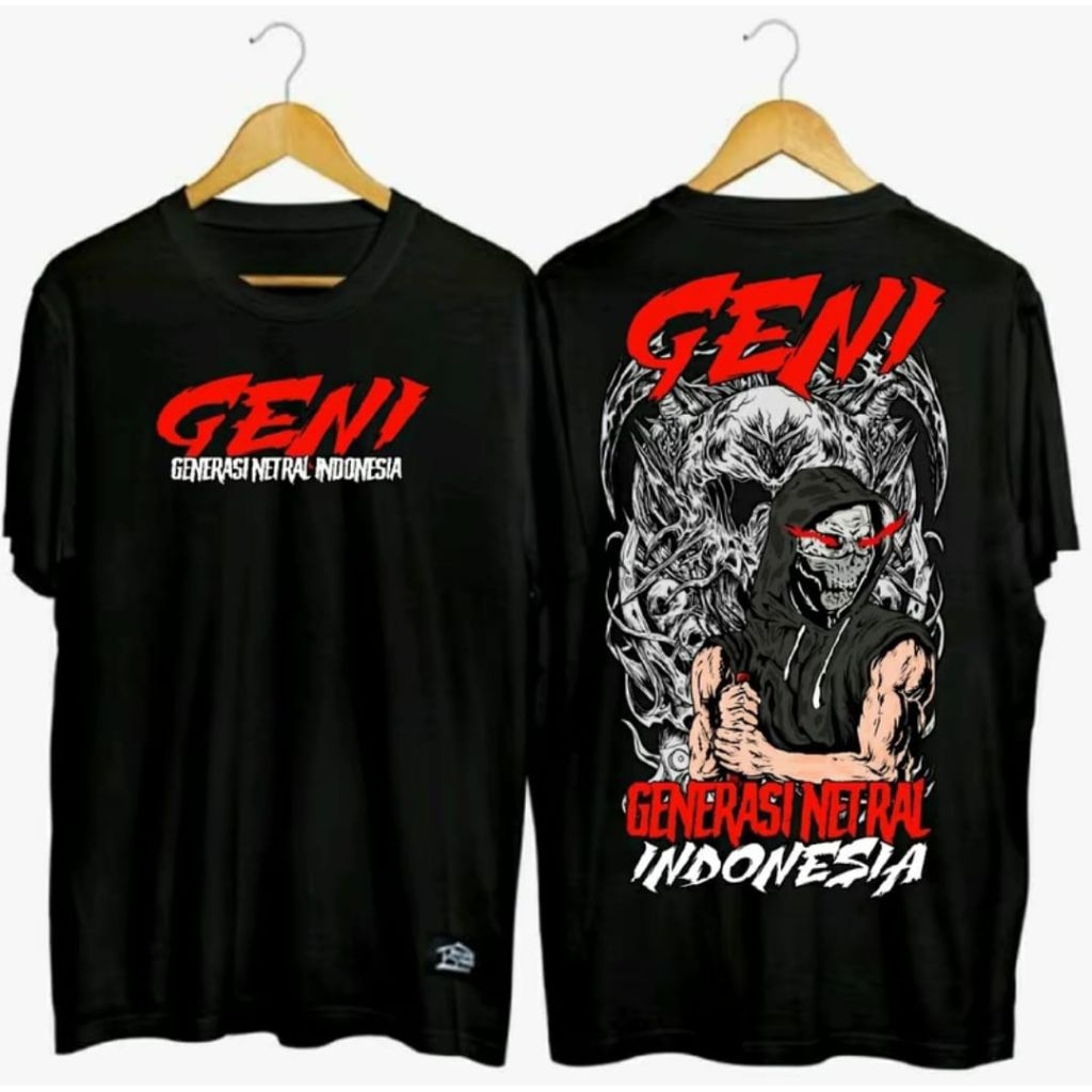 KAOS GENI GENERASI NETRAL INDONESIA MOTIF MERAH PUTIH TENGKORAK