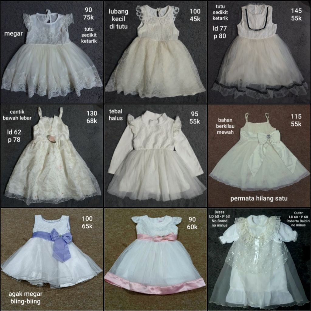 Gaun / Dress Anak Warna Putih All Size Pesta Formal & Informal Tutu Kutung, Lengan Pendek & Lengan P