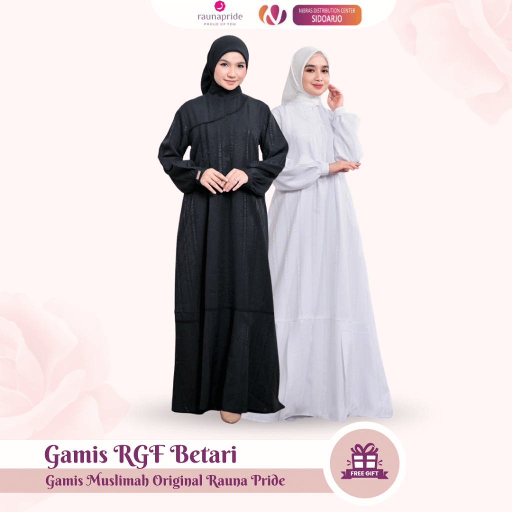 Gamis Putih Wanita Kekinian Long Dress Muslimah Black White Terbaru Rauna Pride Betari