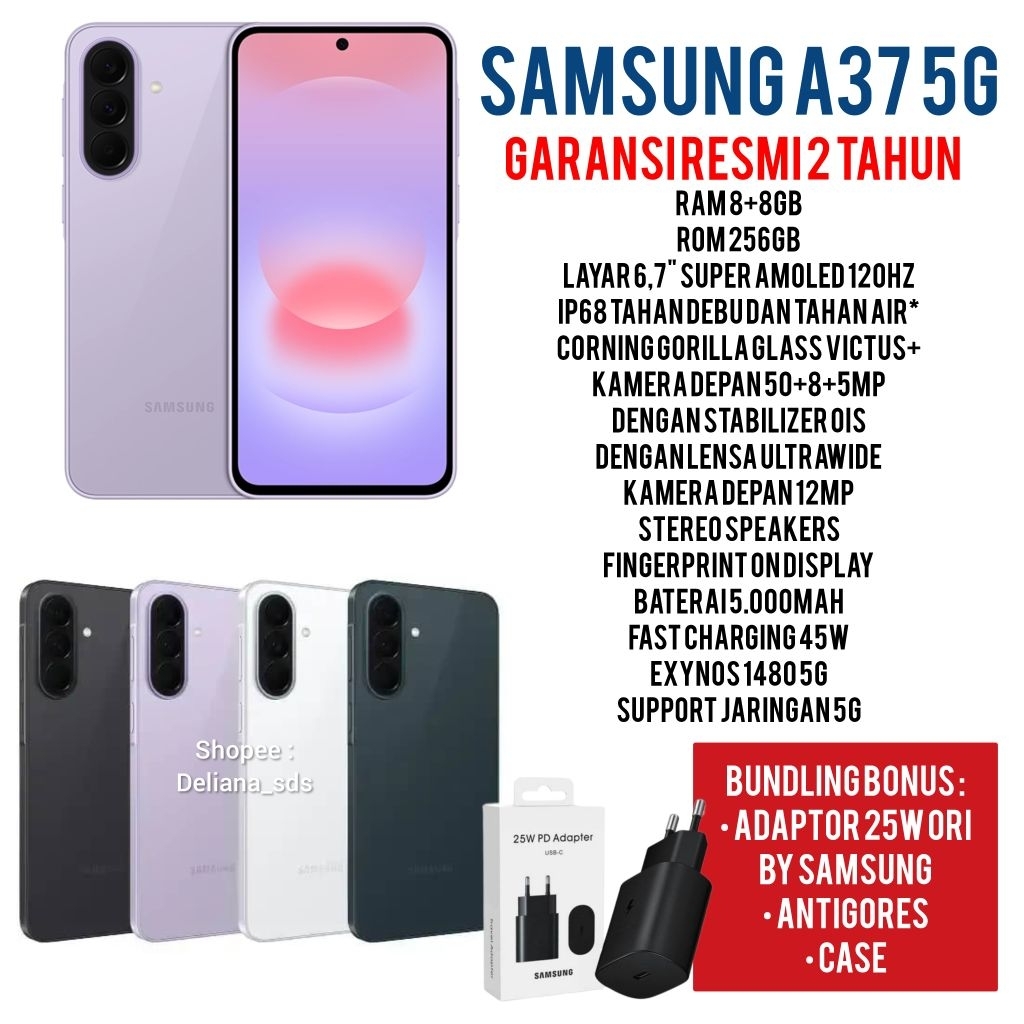 Samsung A37 5G 8/256 8+8/256 16/256 Garansi Resmi 2 Tahun Samsung A37 8/256 Samsung A37 5G 8+8/256 S