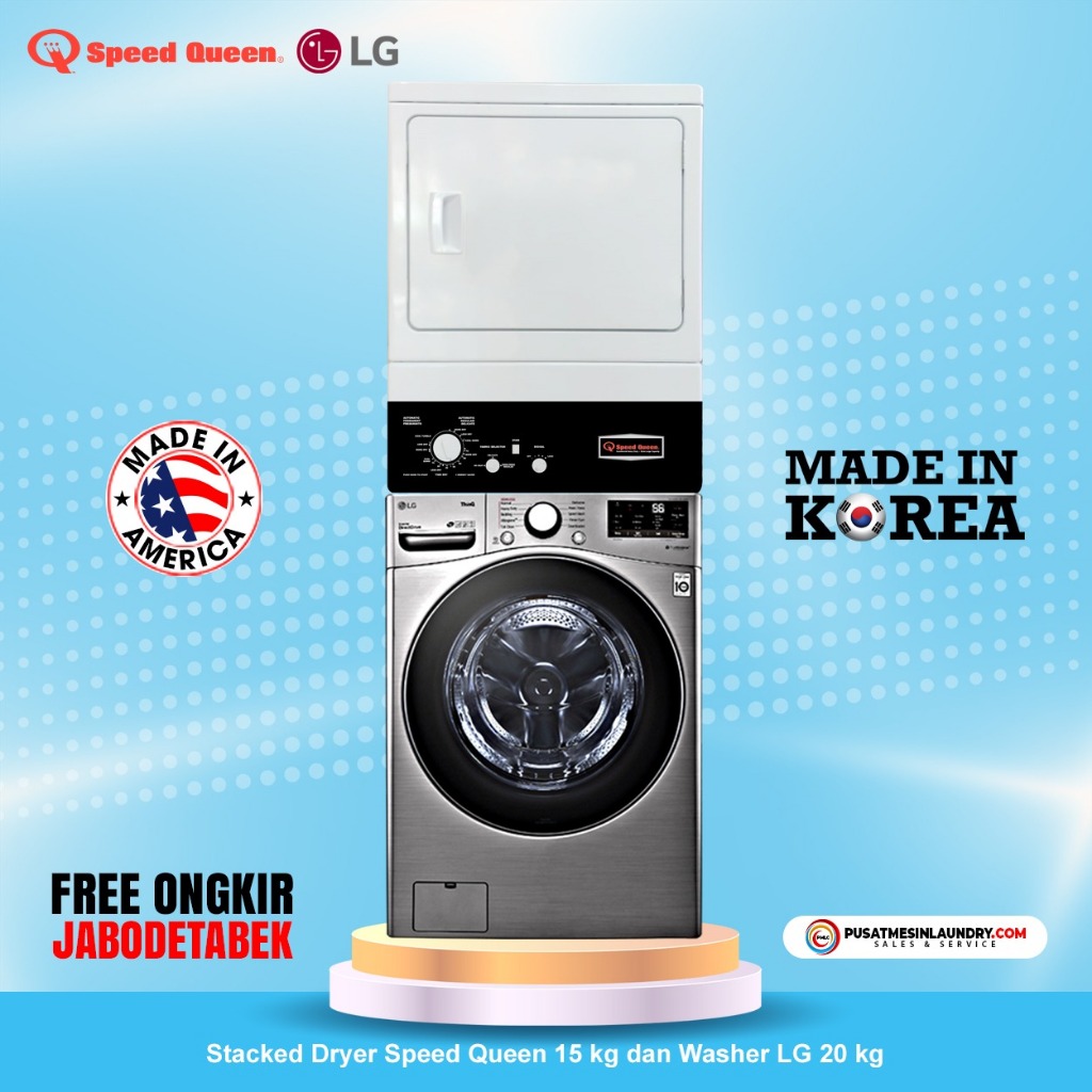LG Mix Stack Mesin Cuci 20kg & Mesin Pengering Listrik 15kg Gas SPG20