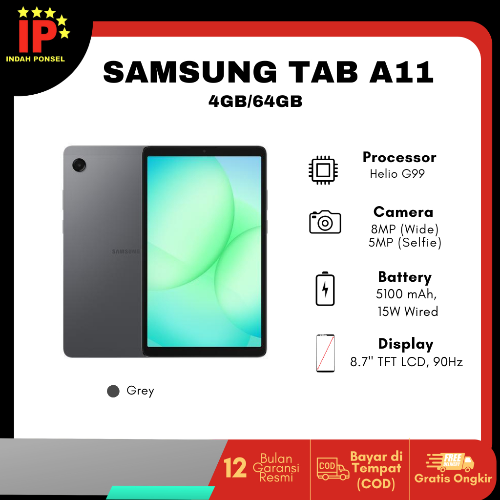 Samsung Tab A11 WIFI/LTE 4GB/64GB - 5100mAh - Garansi Resmi