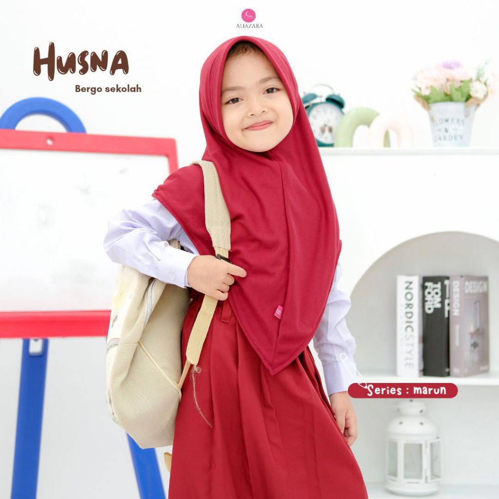 HUSNA HIJAB BERGO SEKOLAH ANAK BAHAN KAOS PREMIUM