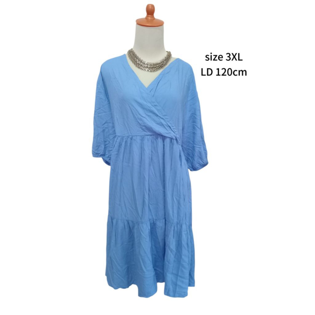 Dress Wanita Biru Muda 3XL | DressBaliRayonAdem|BigSize Casual Santai Pantai