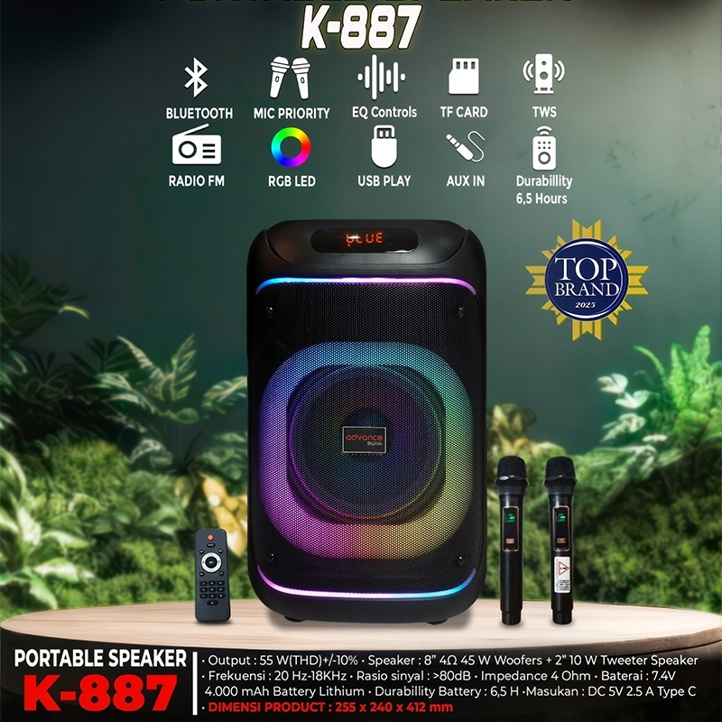Speaker Aktif Portable Wireless Bluetooth Advance K 887 - 8 inch