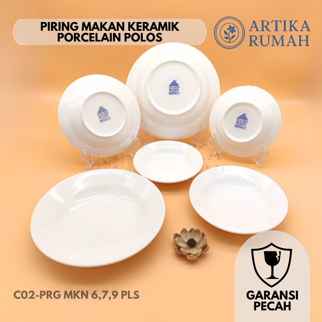 [GROSIR] Artika Rumah Piring Makan Keramik Porcelain Bulat Multifungsi 6-9 inch Warna Putih Polos