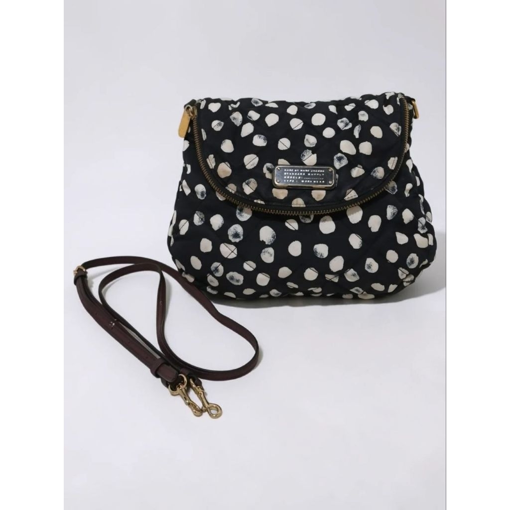 Marc By Marc Jacobs Natasha Quilted Nylon Black & White Polka Crossbody Bag Original