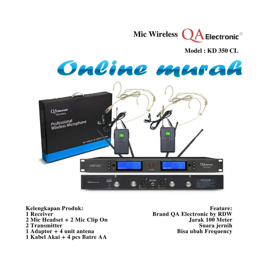 mic wireless rdw qa hmd kd 350 cl / qa hmd kd350 cl mic clipon dan headset original