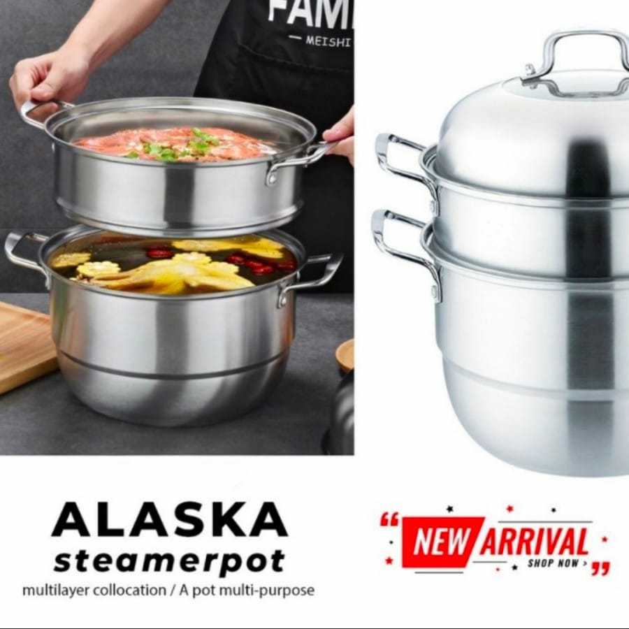 Alaska Steam Pot 28 Cm 3 Ssn - Steamer 3 Susun - Panci Kukus Stainless