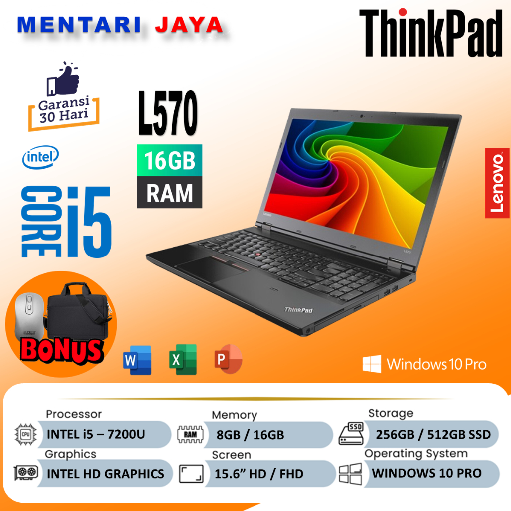 Laptop Lenovo Thinkpad L570 Core i5 7200U RAM 16GB SSD 512GB HD Windows 10 Pro