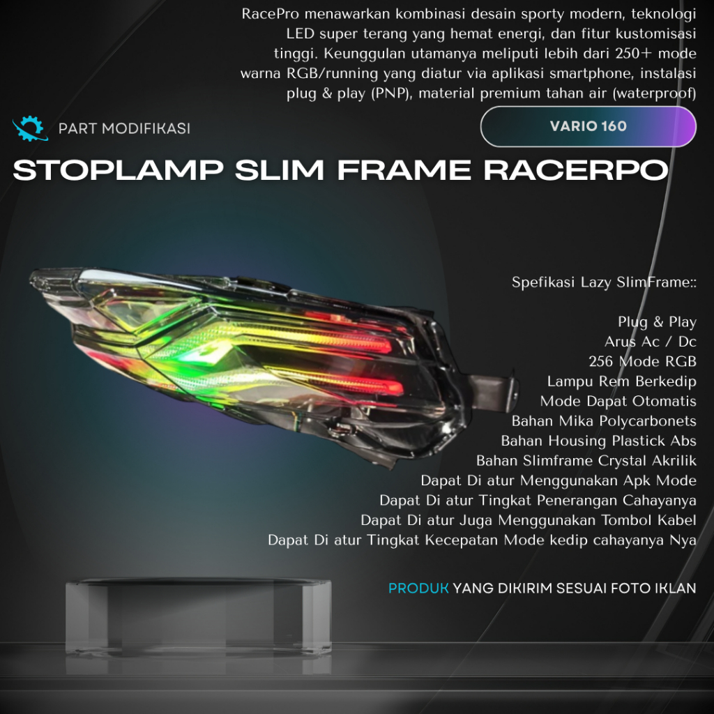 Stoplamp Racepro Lazy Slimframe RGB Vario 160 STOPLAMP VARIO 160 Lampu Belakang Vario 160 LAZY RGB