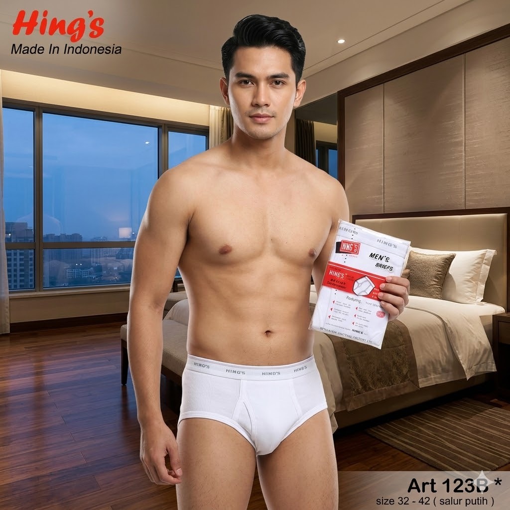 [ 3pc ] CD Hing's 123B Salur | CD Rider 125B Salur | Celana Dalam Pria Putih Salur | Sempak Rider | 