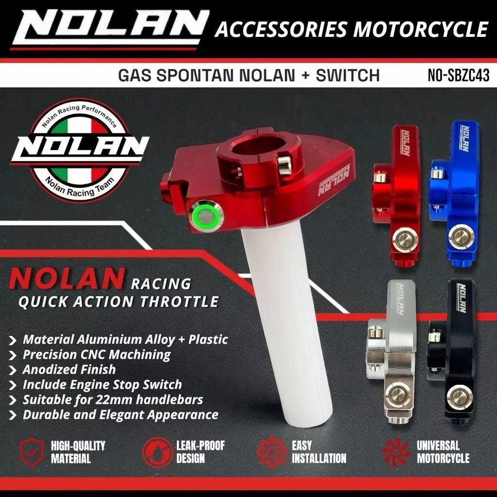 Gas Spontan NOLAN SBZC43 Plus Tombol Stater Throttle Grip cocok untuk Universal Motor nmax aerox var