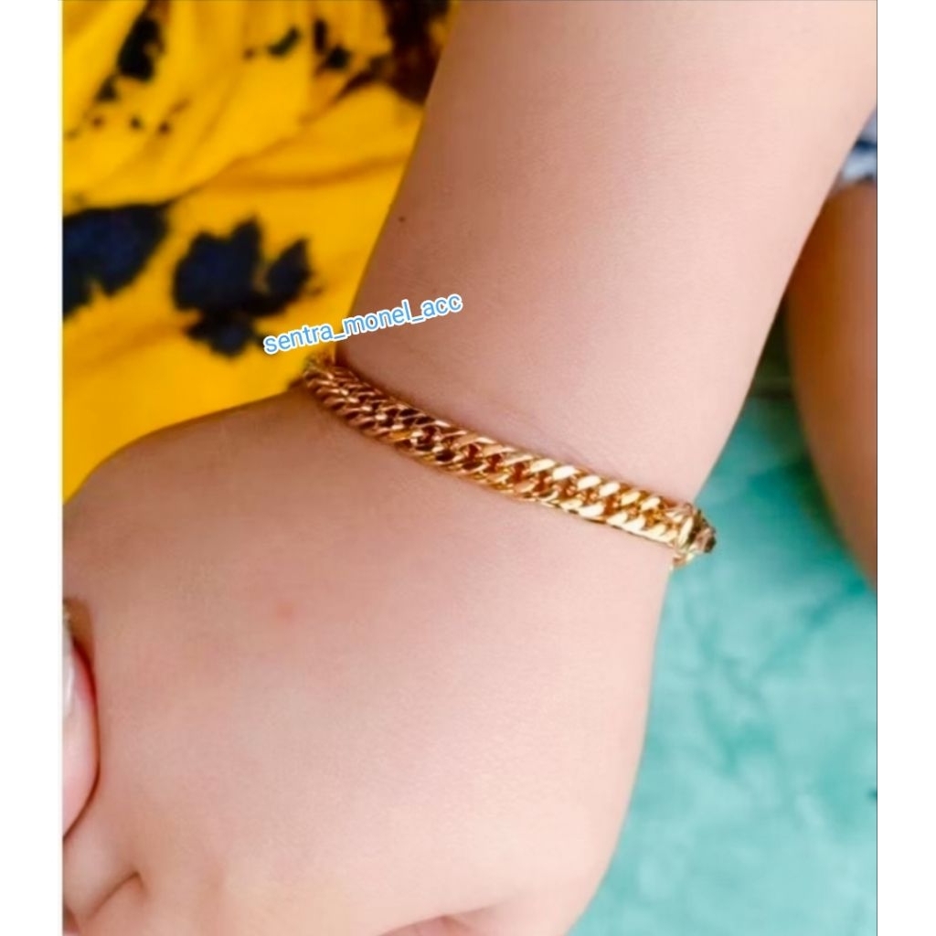 Gelang anak lapis emas Premium anti karat anti iritasi / gelang rantai dobel / gelang bayi