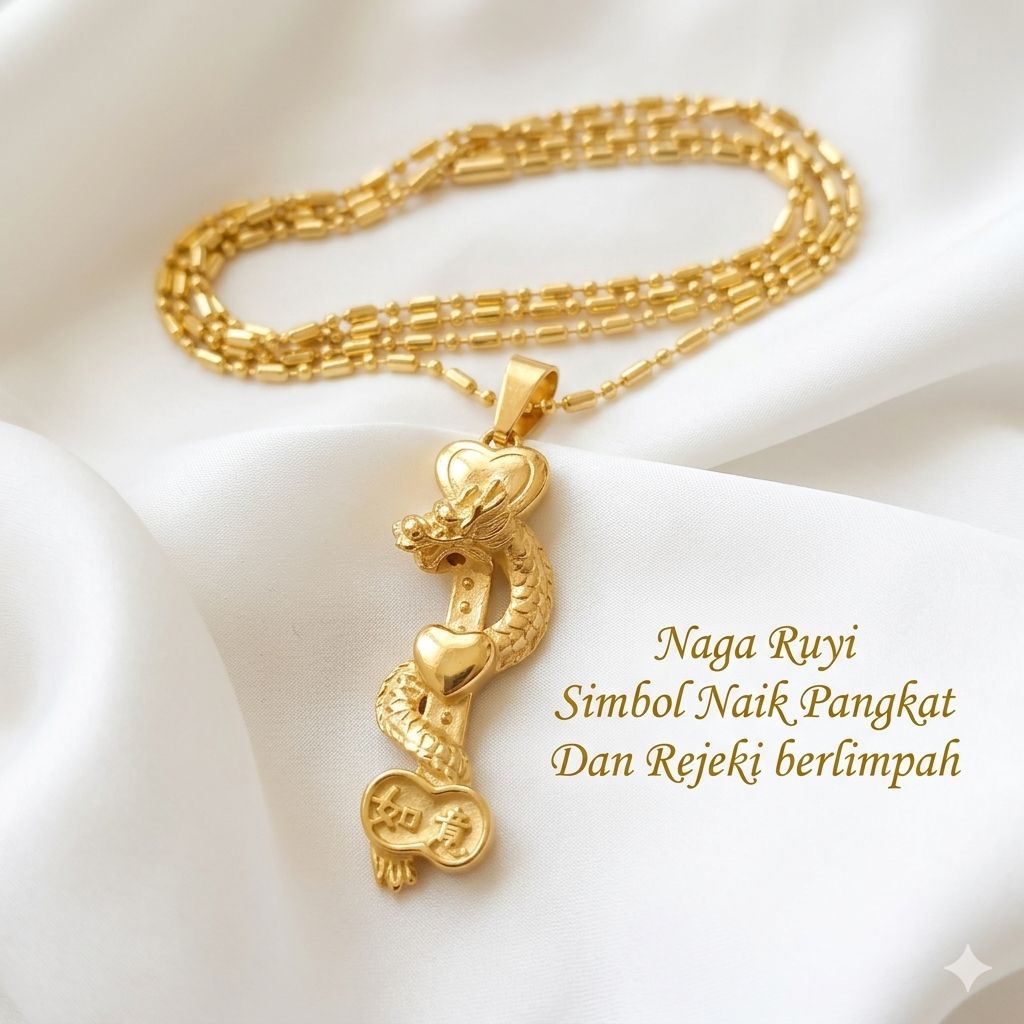 kalung liontin fengshui naga emas ruyi crom 24 karat