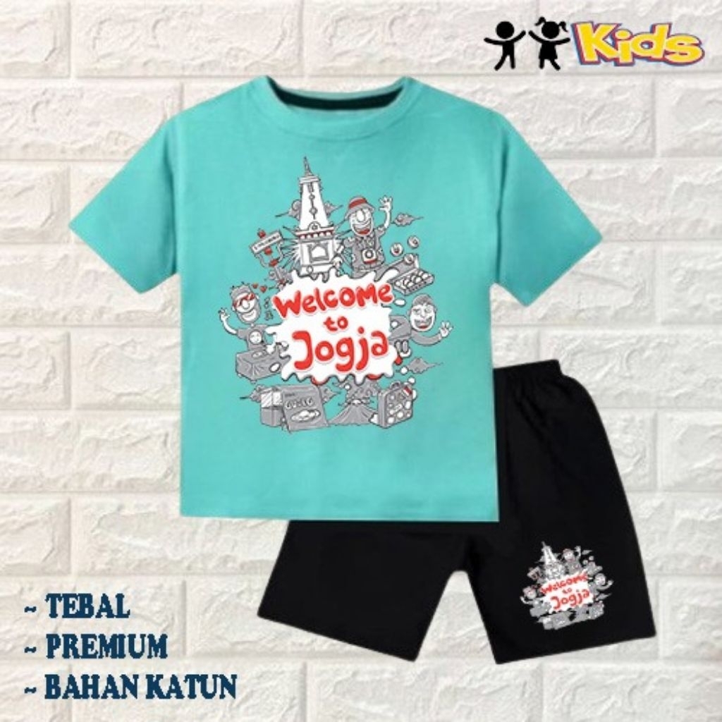 setelan baju anak laki-laki perempuan baju kaos anak laki-laki perempuan motif Jogja Malioboro umur 
