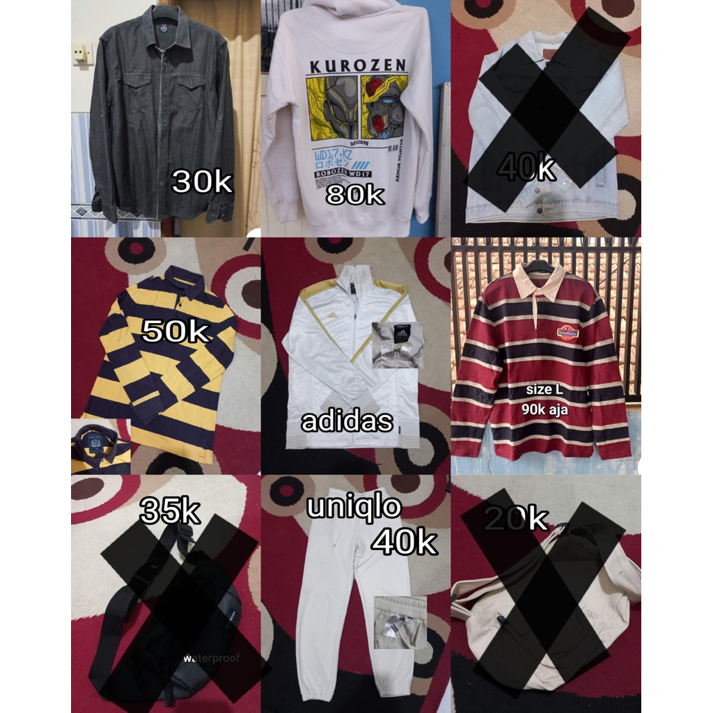 pakaian bekas uniqlo, adidas, rugby