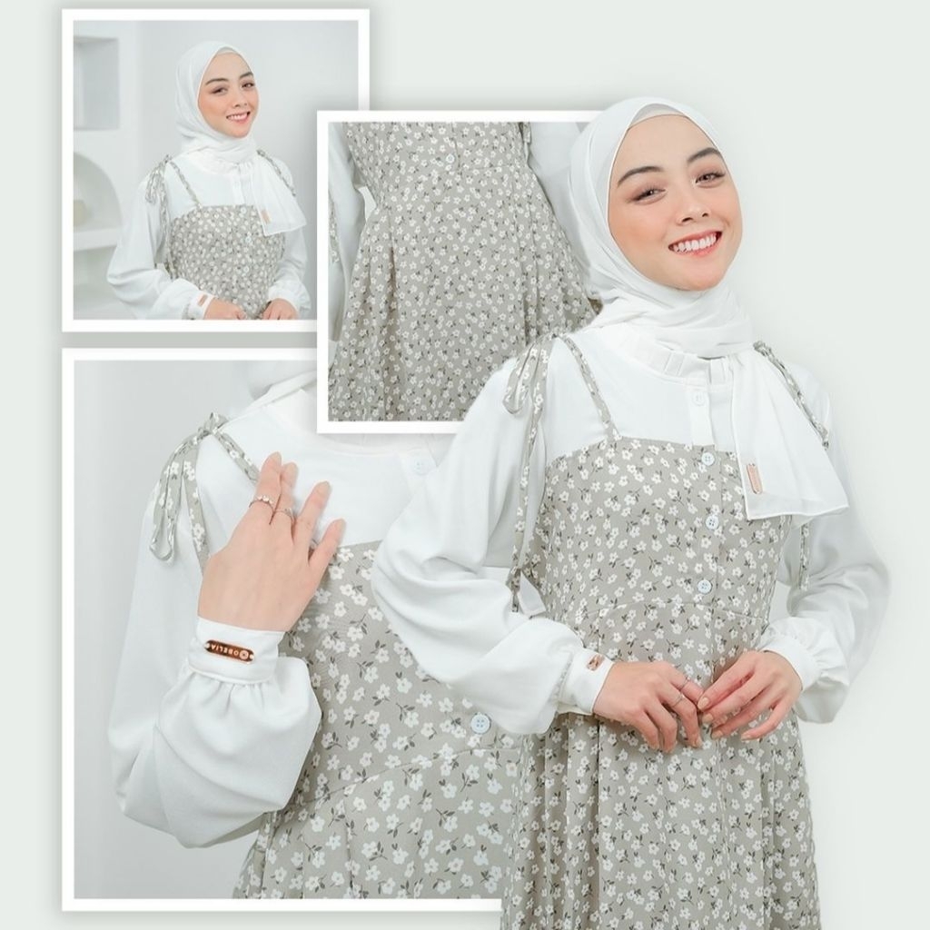 Obelia - Liana Dress Motif Bunga Korean Style | Gamis Remaja Murah Kekinian